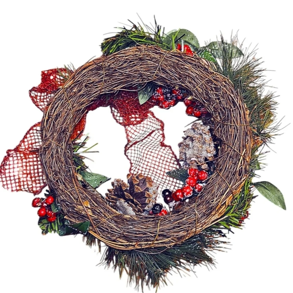Artificial Holiday Christmas Wreath with Pinecones & Berries, 14